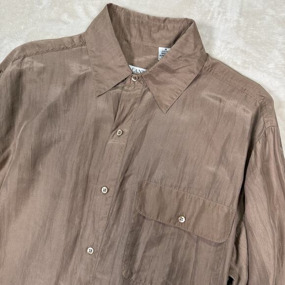 VTG Lanvin Paris 100% Silk Shirt Size Medium M Brown Taupe Long Sleeve Button - Picture 2 of 7